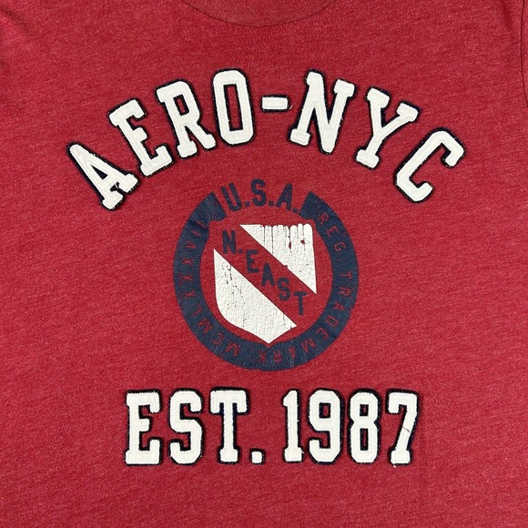 Aeropostale Shirt Men Size XL Red Aero NYC USA Est 1987 Short Sleeve Crew Neck - Picture 3 of 12